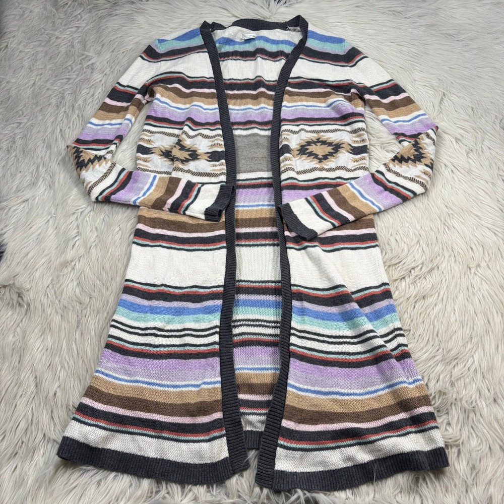 Tasha Polizzi Women's M Multi-Color Aztec Stripe Long Line Cardigan Western Boho